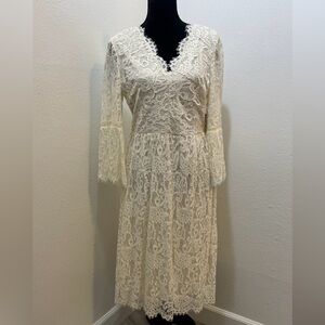 Cure Ivory Lace Long Sleeve Dress Size Medium